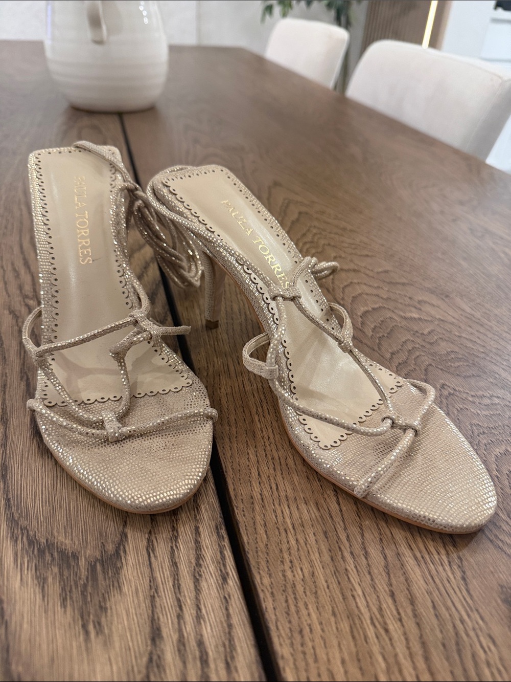 Champagne Knot-Strap Stiletto Sandals